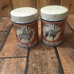 cowboy tin salt and pepper shaker set NEW